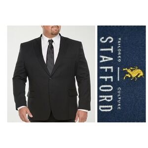 Stafford Coolmax Black Blazer Suit Jacket All Season Wool Blend 52R Big & Tall